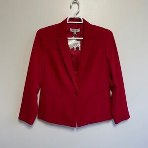 Kasper Womens Red Crape Blazer Size 12 Single Button Lapel Collar Holiday Career